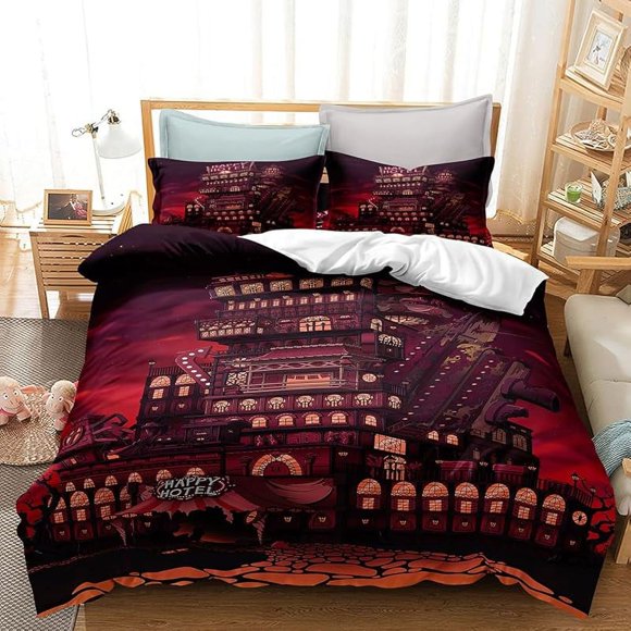 Hazbin- Hotel- 3 Piece- Bedding Set Printed -Duvet Cover Set -Printed Bed Comforter- Cover- Quilt Covers- with Pillowcases- for -Your Own- Bedroom No Quilt Style9