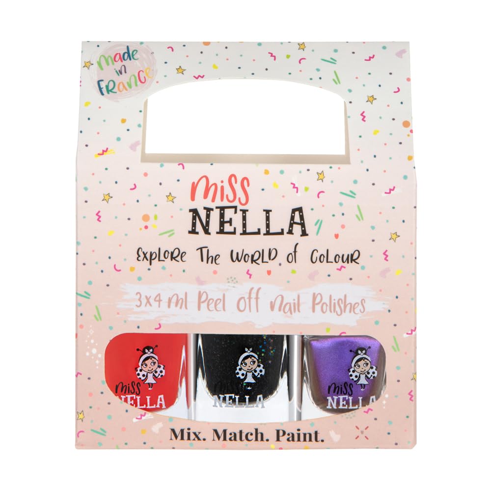 Esmalte De Uñas Miss Nella Peel-Off Kids Water Base, Paquete De 3
