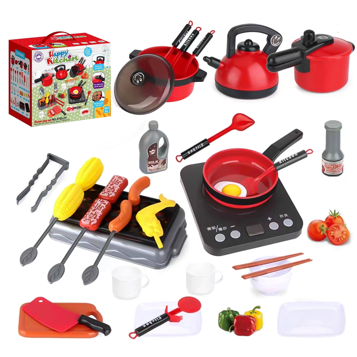 Anikids - Set De Cocina De Juguete 36pcs Niños Juego De Mini Chef Rojo