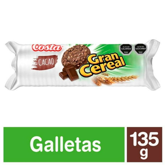 Galletas Gran Cereal Fibra Cacao Bolsa, 135 g