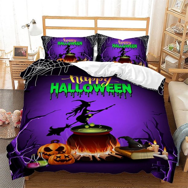 x880 Bed SheetsHalloween Duvet Cover Cartoon Pumpkin Gamepad Quilt Cover Microfiber Horror Theme Gothic Spooky Bedding Set For Boys Teen 3-Piece Bedding Set (1 Duvet Cover + 2 Pillow Shams) nj880