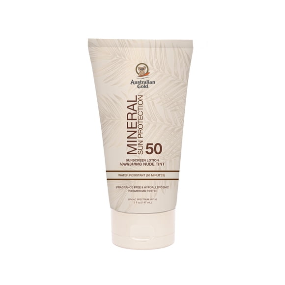 Protector solar Australian Gold SPF 50 mineral con color 147 ml