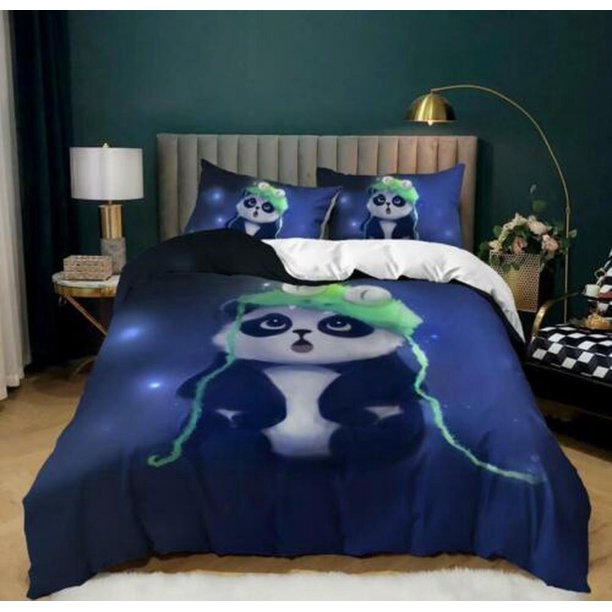 Cute Panda Bamboo Quilt Duvet Cover Set Pillowcase Bed Linen Doona Cover3-Piece Bedding Set