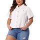 thumbnail image 4 of Agnes Orinda Chaqueta de Mezclilla Blanca de Manga Corta con Botones para Mujer de Talla Grande para Escuela, Universidad y Trabajo 6X, 4 of 6