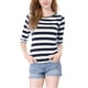 thumbnail image 2 of INSPIRE CHIC Camiseta Básica de Mujer con Mangas al Codo Cuello Redondo Ajustada Regreso a Clases Casual Estampada Camiseta Blanca Azul Oscuro XS, 2 of 8