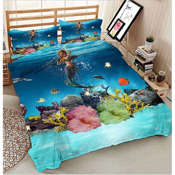 Dancing Mermaid Duvet Quilt Covers Pillow Case Bedding Sets3-Piece Bedding Set (1 Duvet Cover + 2 Pillow Shams)