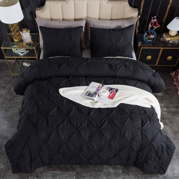 Juego de edredón Andency Black Pinch Pleat, tamaño completo (200 x 230 cm)
