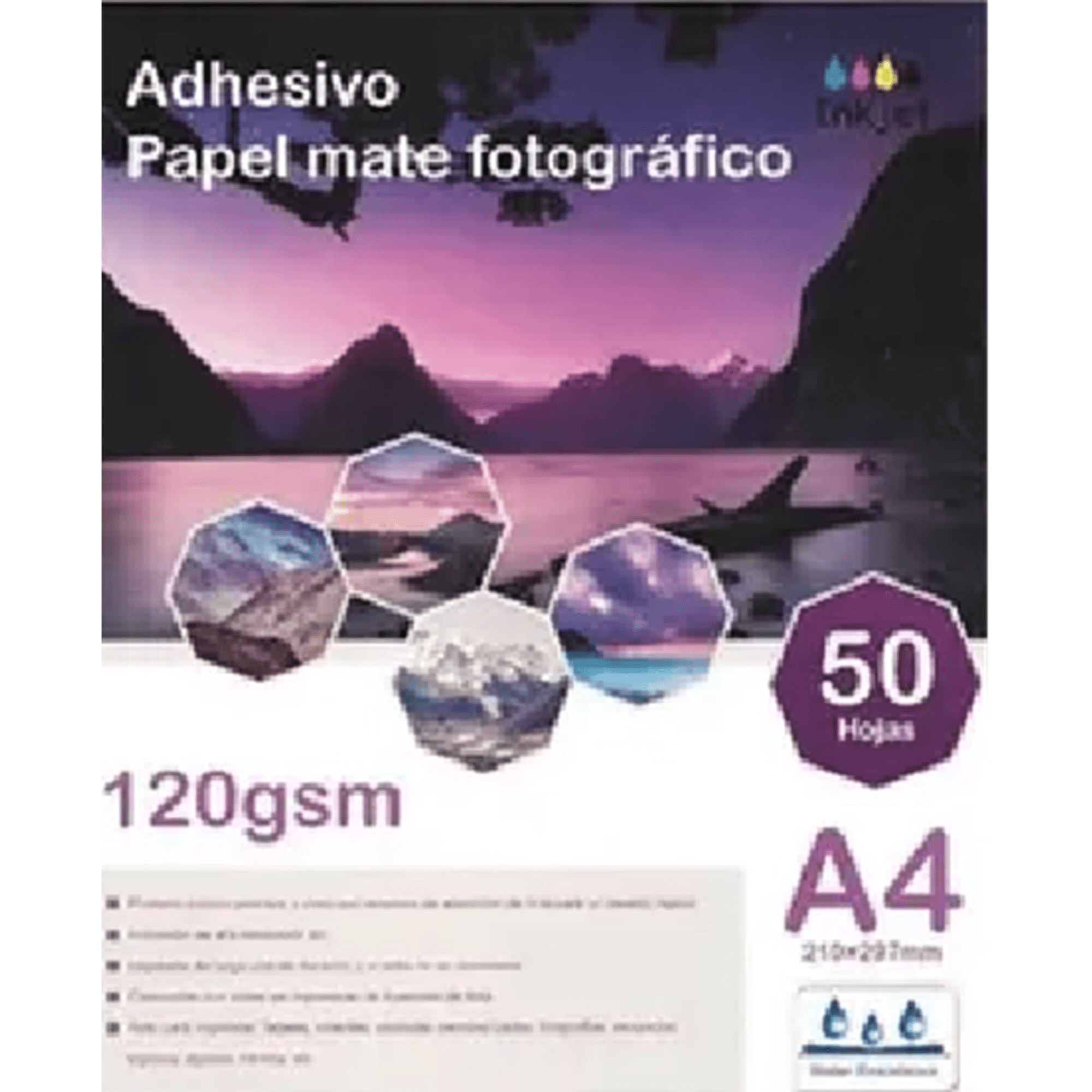 Genérico - Papel Fotográfico Adhesivo Lee Centro Mate 120grs A4 50 Hojas Blanco