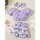 thumbnail image 3 of 3pcs Baby Infan Girl Casual Puff Sleeve Top & Floral Shorts & Headband Set Clothes, 3 of 5