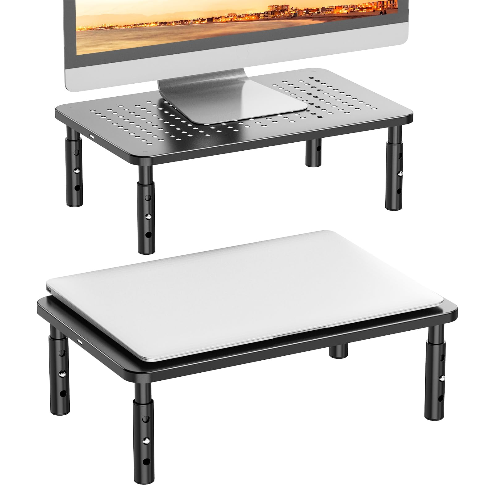 Elevadores De Monitor Wali Stt003-2 Para 2 Monitores, Paquete De 2, Negros