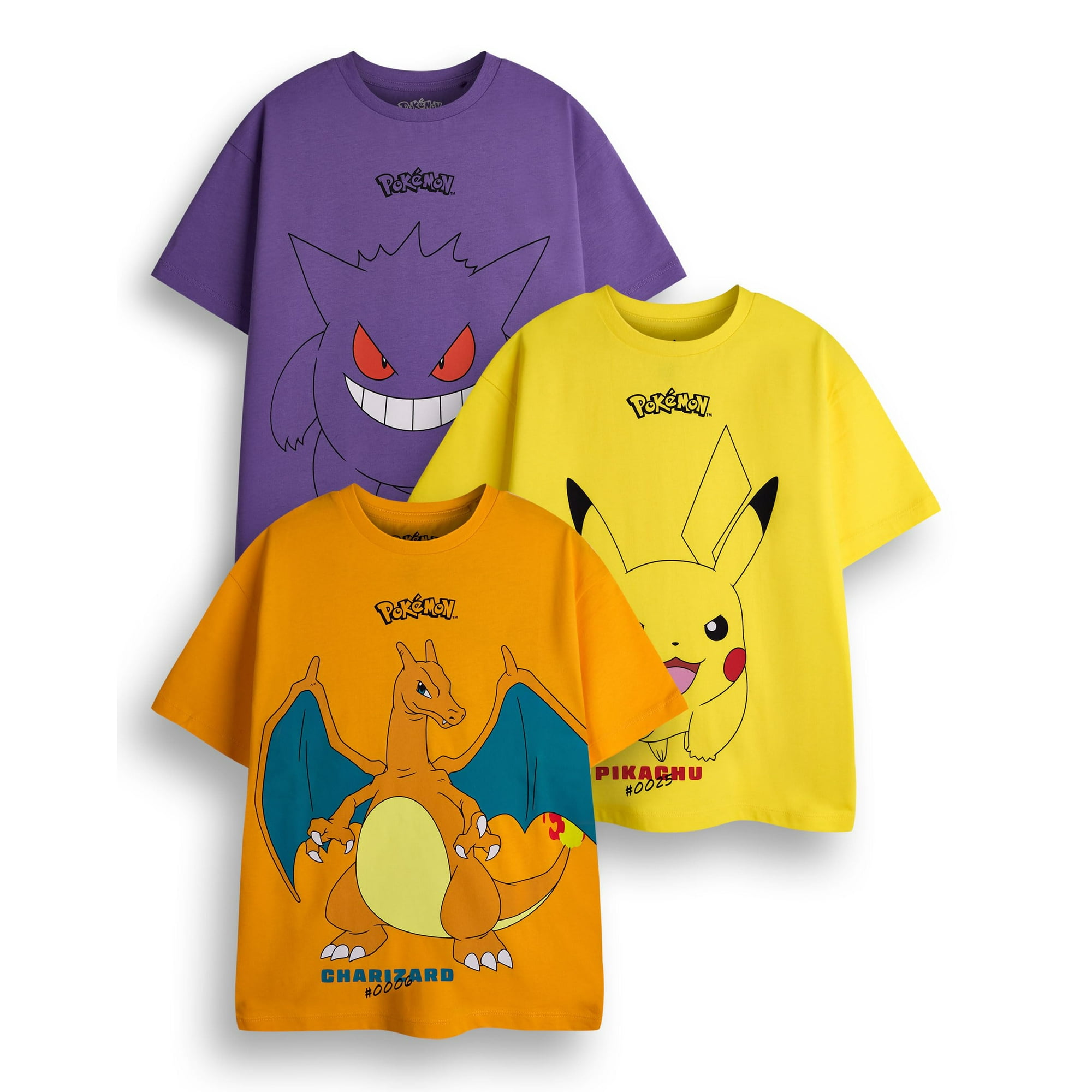 Pack De Camisetas Pokémon Boys Amarillas, Naranjas Y Moradas X3