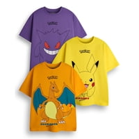 Pack De Camisetas Pokémon Boys Amarillas, Naranjas Y Moradas X3