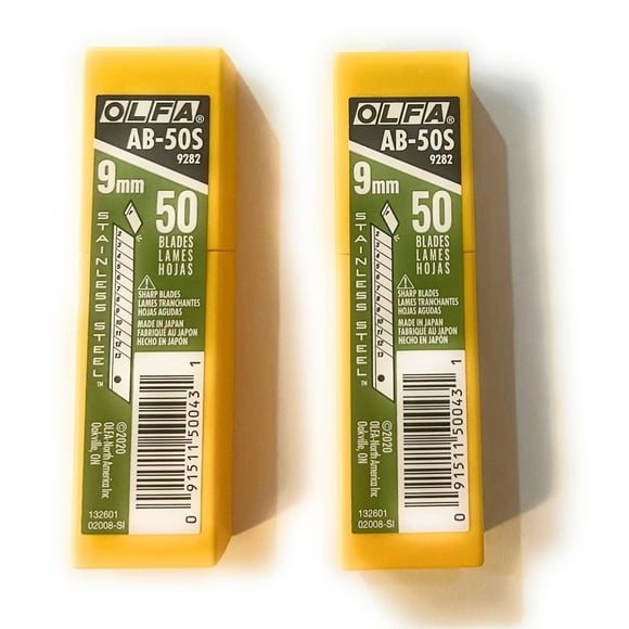 Navaja a presión OLFA AB-50S de acero inoxidable de 9 mm, paquete de 50 unidades