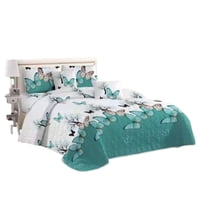 Genérico - Cubrecama Quilt Verano King - Blanco Turquesa Mariposas Yc620