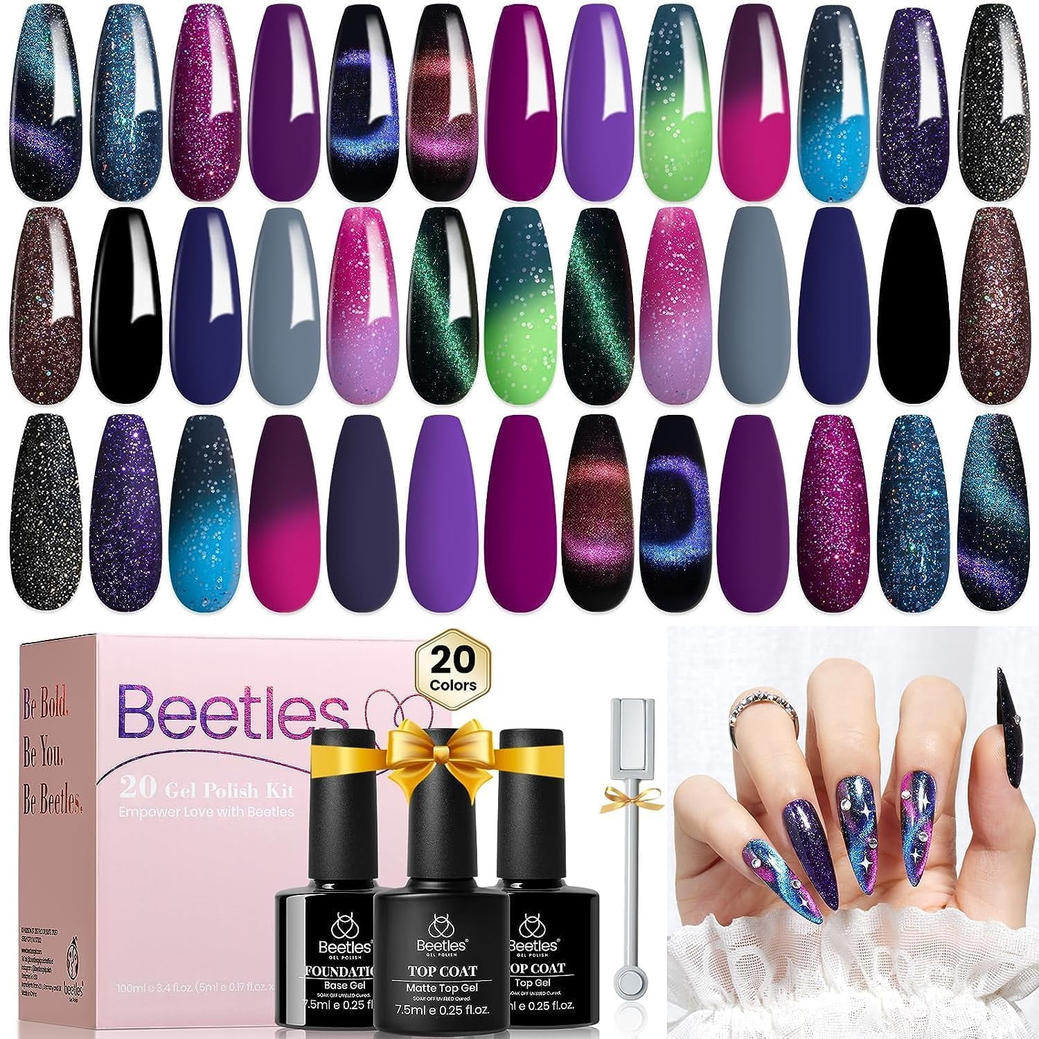 Beetles Gel Polish - Kit De Esmalte De Uñas En Gel Beetles, Juego De Regalo De 24 Piezas Con 20 Colores