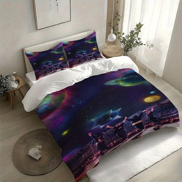 3pcs Cool Play Starry Sky Stage Quartet Pattern Digital Print Set 100% Polyester Beige-Friendly Fabric
