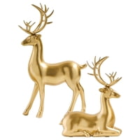 Magideal - Pareja Nórdica Deer Estatua Sentado De Pie Resina Animal Escultura Reno Estatuilla Artesanía Arte Para Mantle Holiday Tv Gabinete Decoración Del Hogar