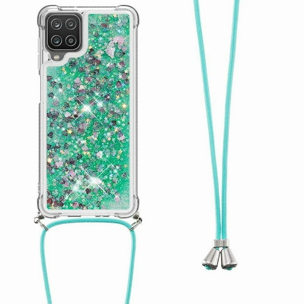 Funda FOXDOCK para Samsung Galaxy A12 con Cuerda Ajustable, Brillo Líquido, Protección Antigolpes y Lente – Ideal para Regalo