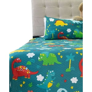 Doral - Cubrecama Quilt Primavera Verano Verde Dinosaurio