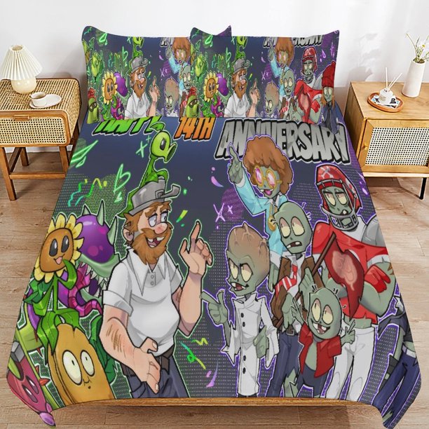 Plants-Zombies PV-Z Plants-Zombies PV-Z Bedding Set Sheet Set for Kids Adults,All Season Lightweight