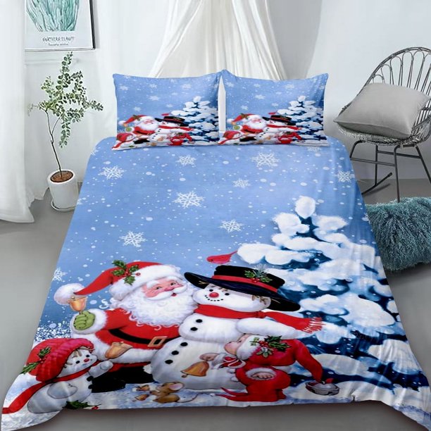 x192 Bed SheetsChristmas Santa Claus Bedding Set, Soft Microfiber Comforter Quilt Cover with Zipper Size Home Bedroom Decor Holiday Gift 3-Piece Bedding Set (1 Duvet Cover + 2 Pillow Shams) nj192
