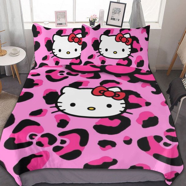 Hello Kitty Duvet Cover Set 3-Piece Bedding Set Soft Warm And Comfortable Soft Bed Set for Bedroom All Season Bed Sheets