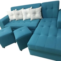 Nevi Express - Sofa Seccional L 3 Cuerpos + 2 Puff Azul