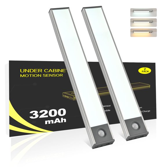 Luz bajo gabinete FLAMWILD Pack de 2, sensor de movimiento