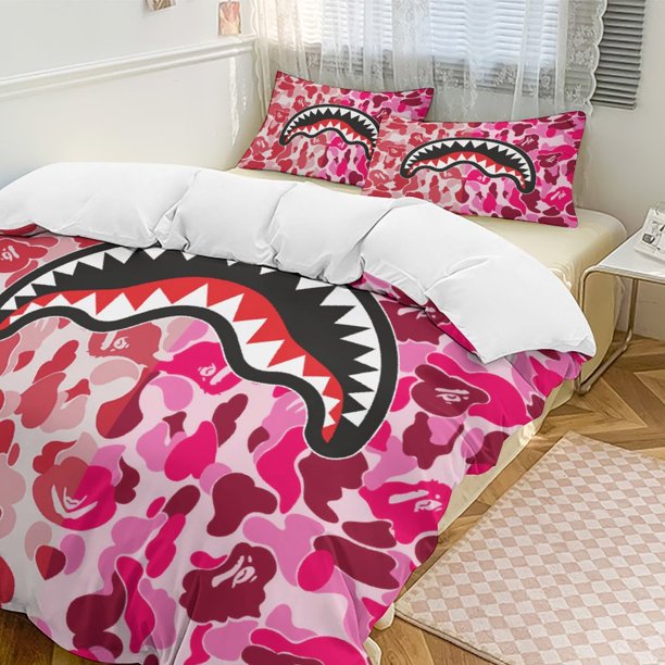 Rose Red Pink Bape Shake Camo Comforter Set Soft 3 Pcs Twin Bedding Sets Thicken for All Season