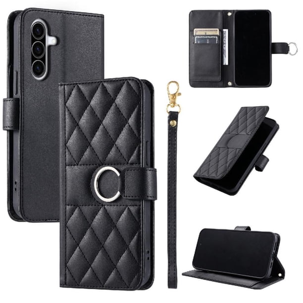 Funda Acolchada con Anilla y Correa para Samsung Galaxy A36 5G Slots para Tarjetas Negro