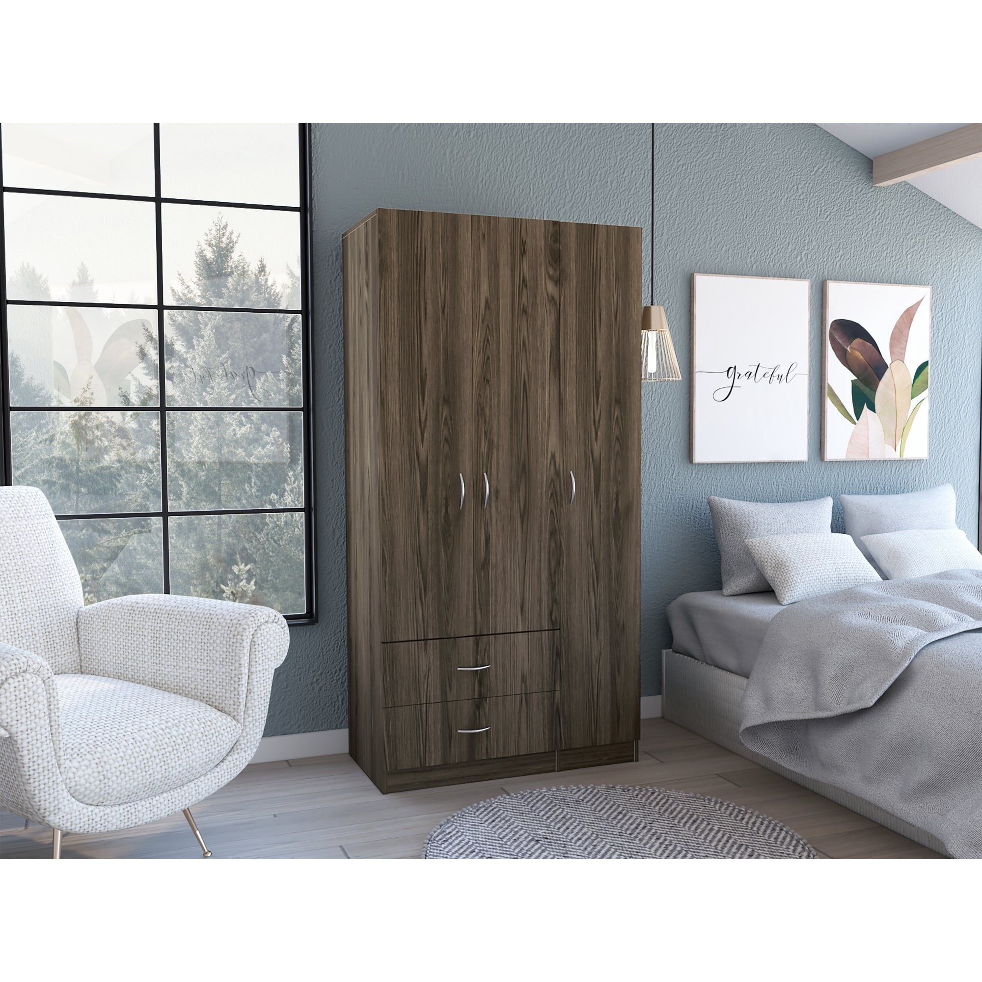 Tuhome - Closet 3 Puertas 2 Cajones Austral 180x90x47 Cm Milan Y Blanco