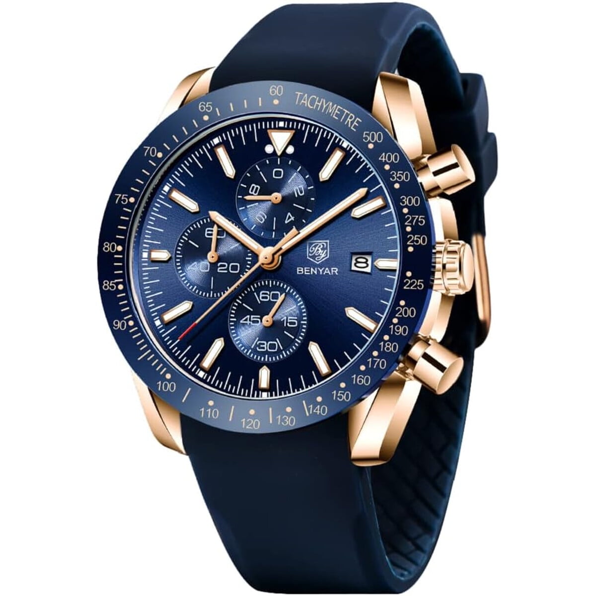 Reloj Benyar Hombre Cronografo 45mm Cuarzo Azul Resistente