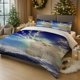 thumbnail image 1 of 3pcs White Cat and Lightning Theme Printed Polyester Bedding Set | Ideal for Home/Guest Room All-Season Use, 1 of 1