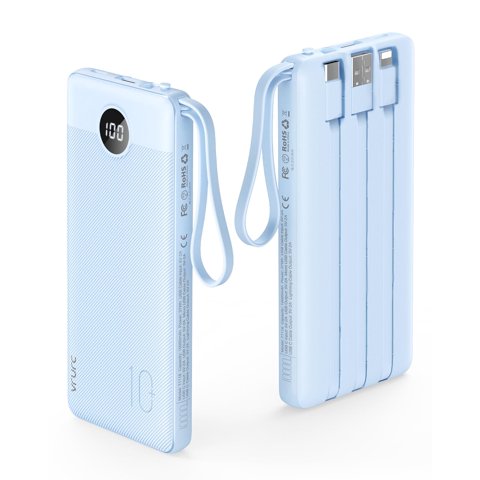 Power Bank Vrurc De 10000 Mah Con Cables Integrados, Azul