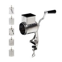 Magideal - Rallador De Queso Multifuncional, Rebanador De Mandolina Con 5 Herramientas Intercambiables, Molinillo Rallador Rebanador Manual Redondo, Rebanador Pa Color Acero Inoxidable