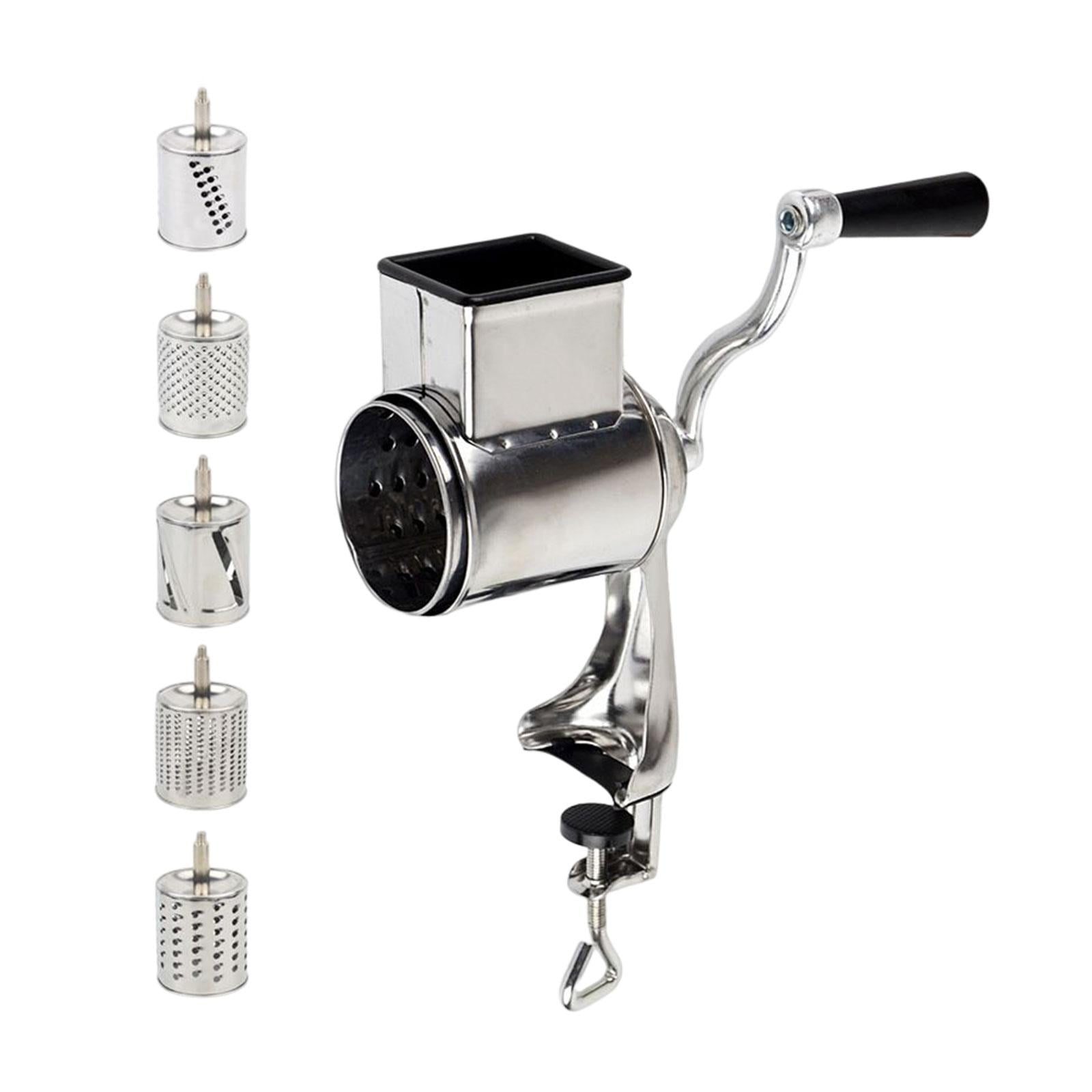 Magideal - Rallador De Queso Multifuncional, Rebanador De Mandolina Con 5 Herramientas Intercambiables, Molinillo Rallador Rebanador Manual Redondo, Rebanador Pa Color Acero Inoxidable