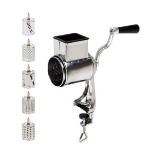 Magideal - Rallador De Queso Multifuncional, Rebanador De Mandolina Con 5 Herramientas Intercambiables, Molinillo Rallador Rebanador Manual Redondo, Rebanador Pa Color Acero Inoxidable