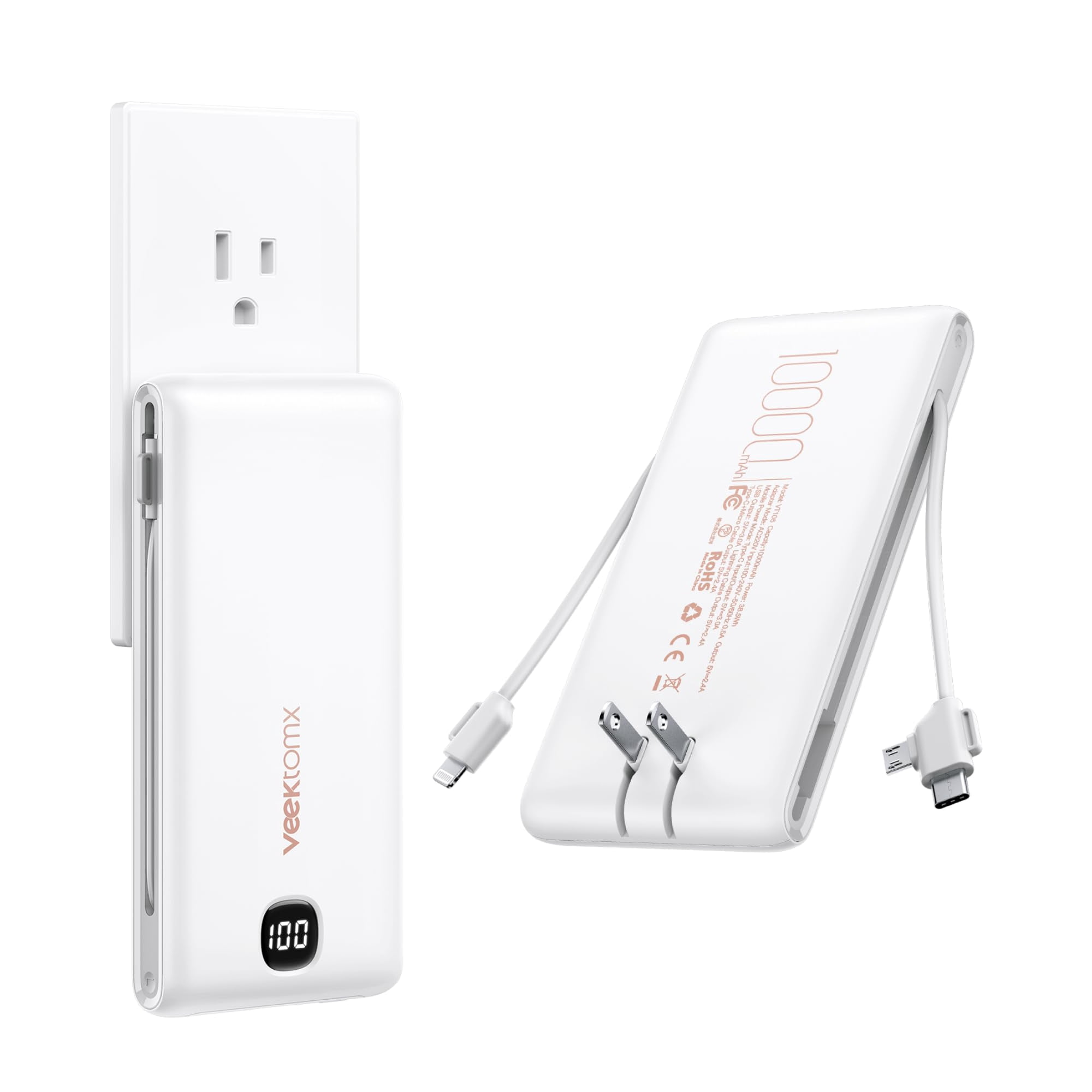Power Bank Veektomx De 10000 Mah Con Enchufe De Pared Ac Para Iphone
