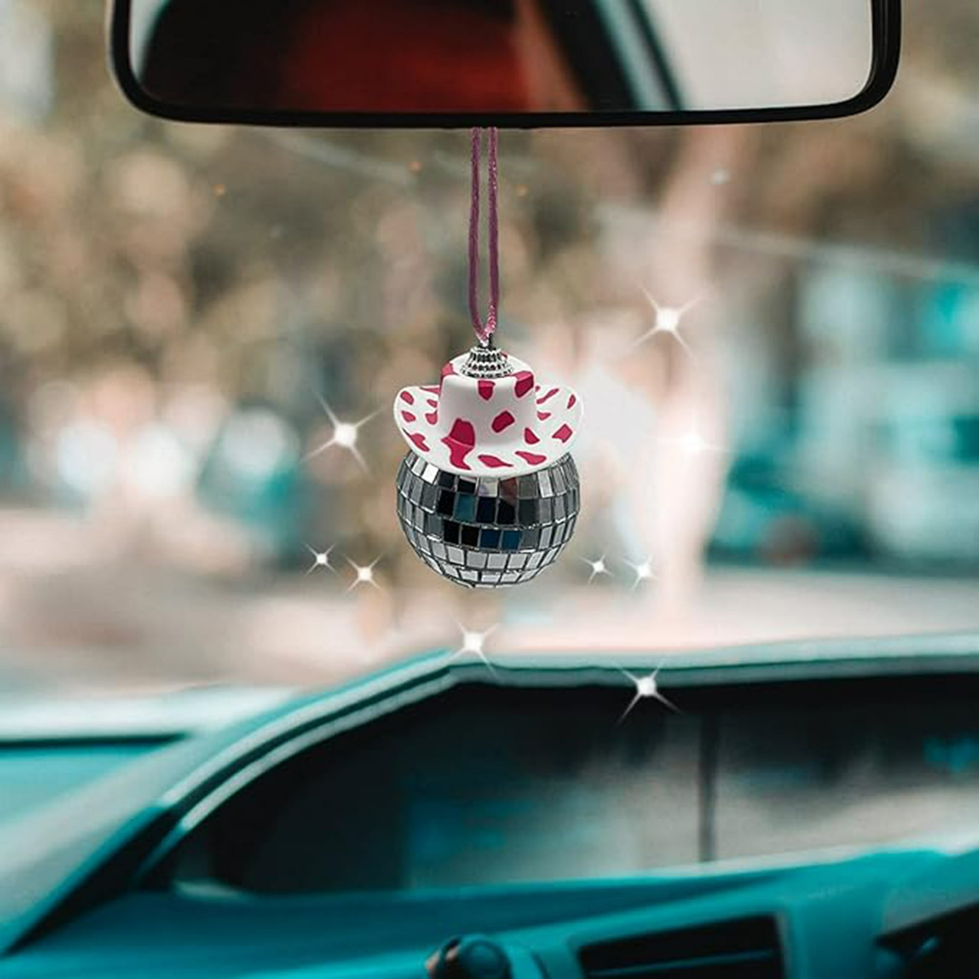 Veat00l - Colgante De Automóviles, Sombrero Vaquero Con Forma De Bola Redonda, Mini Bola De Discoteca, Interior De Automóviles, Accesorios De Interior, Árboles De Navidad Decorativos