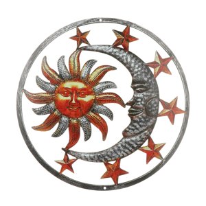 Magideal - Decoración De Arte De Pared De Sol Y Luna De Metal, Escultura De Pared Hecha A Mano De 11 ""Colgante Para Sala De Estar Interior Al Aire Libre, Jardín, Marrón