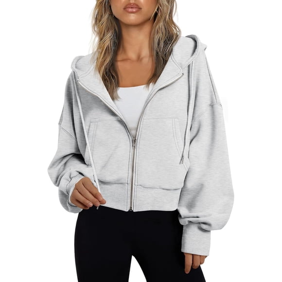 Trendy Queen Chaqueta cropped con capucha y cierre para mujer