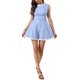 thumbnail image 2 of INSPIRE CHIC Romper sin mangas de cuadros vichy para mujeres con ribete de encaje, cintura fruncida, mono corto M azul claro, 2 of 6