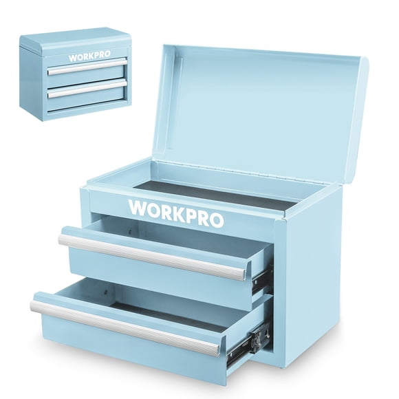 Minicaja de herramientas Toolbox WORKPRO de metal con 2 cajones, color azul macarrón