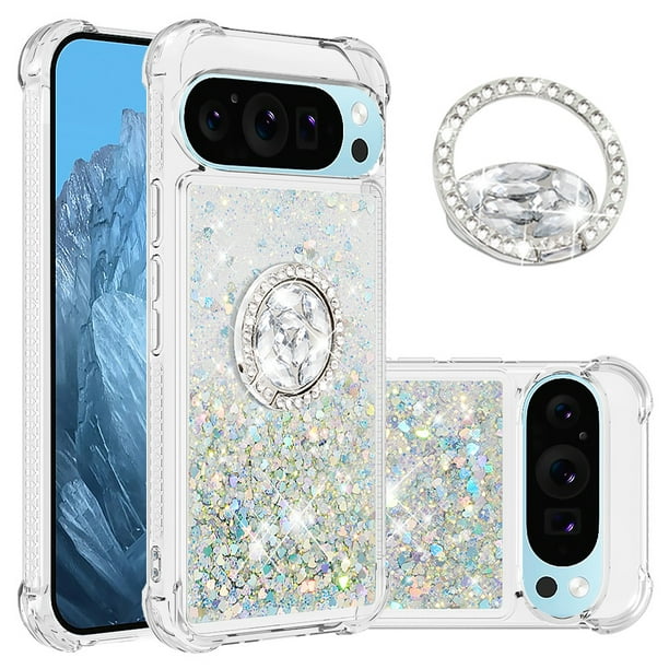 Funda Para Google Pixel 9/9 Pro Con Brillo Líquido, Protección Completa Y Soporte De Anillo Giratorio