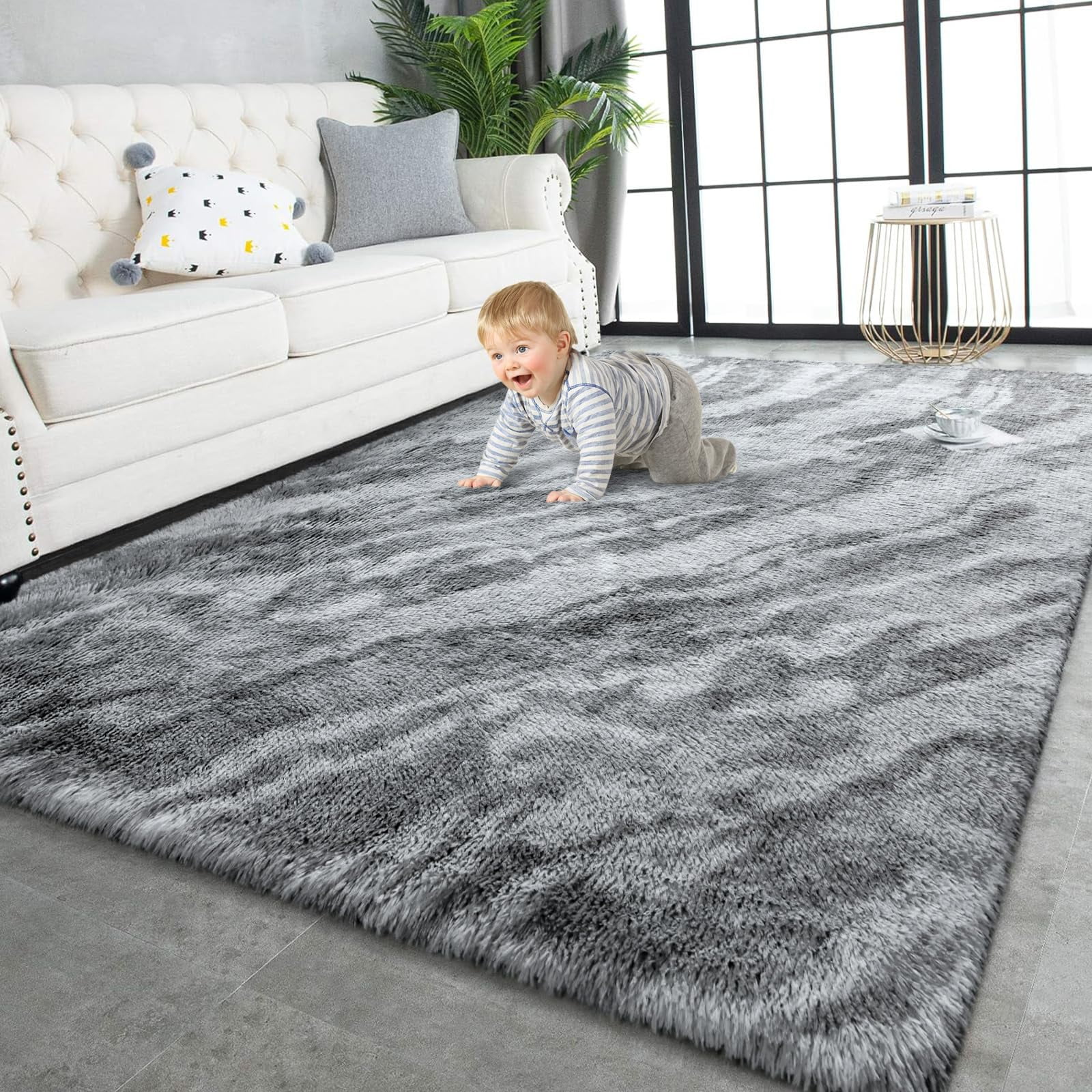 Alfombra Twinnis Super Soft Shaggy, 150 X 240 Cm, Gris Y Negro