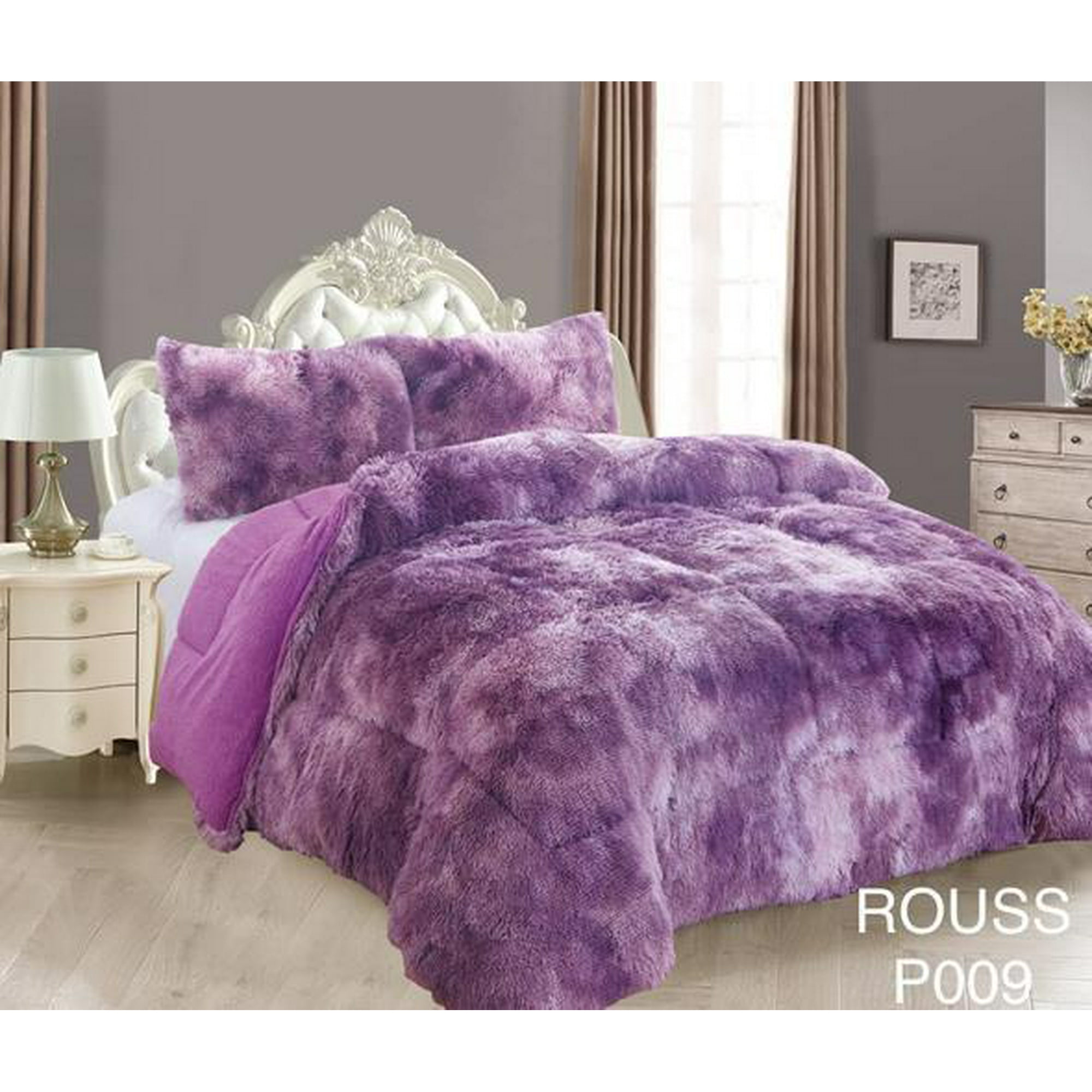 Aladdins Shop - Cobertor De Invierno Peludo Con Chiporro 2 Plazas Violeta Jaspeado