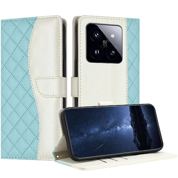 Funda Tipo Cartera Acolchada para Xiaomi 14 Pro con Bloqueo RFID Ranuras y Correa Verde