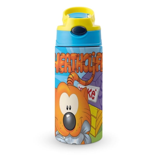 Heathcliff y los Gatos Cadillac Botella de Agua con Tapa Pop Top de Un Toque, Acero Inoxidable, a Prueba de Fugas, para Deportes, Botella Infantil azul 12 oz