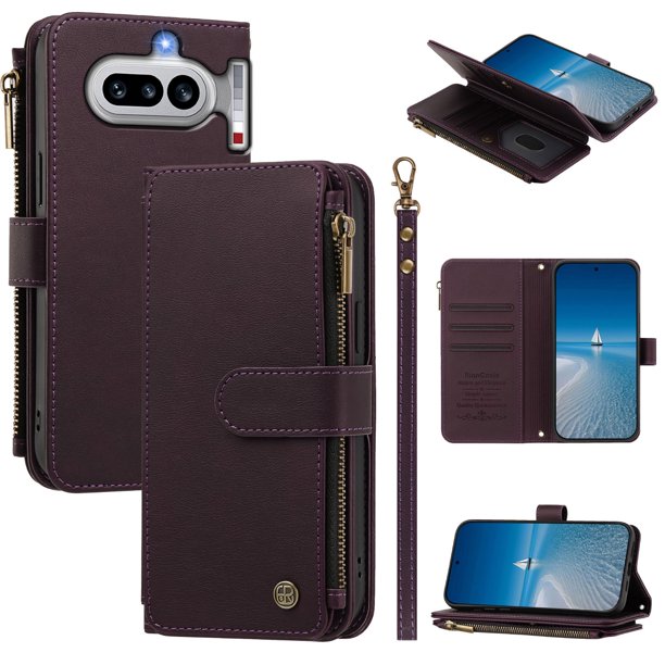Funda Billetera Nothing Phone 4A con Cierre, Morado