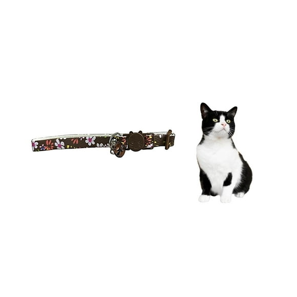 Collar Para Gato Gatita Anti Ahorque Diseño De Flores Marrón